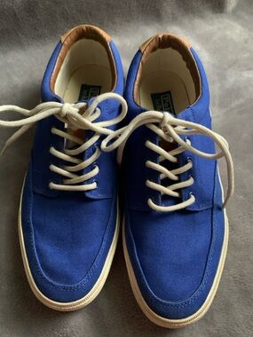 Polo by Ralph Lauren Blue Vance Side Lace Canvas Sneakers with Tan Trim